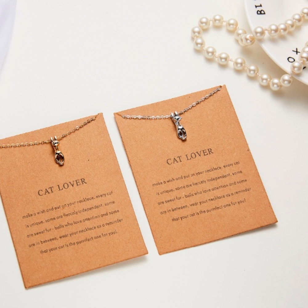 Cute Cat Lover Gold/Silver Layering Charm Necklace - Picture 3 of 8
